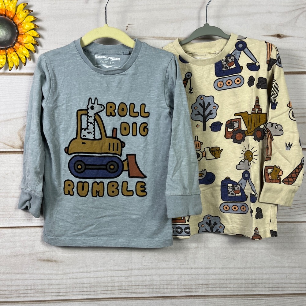 Next 82 Kids Set 2‎ Boys Long Sleeve Shirts Shirt Blue 3-4 yr tractor